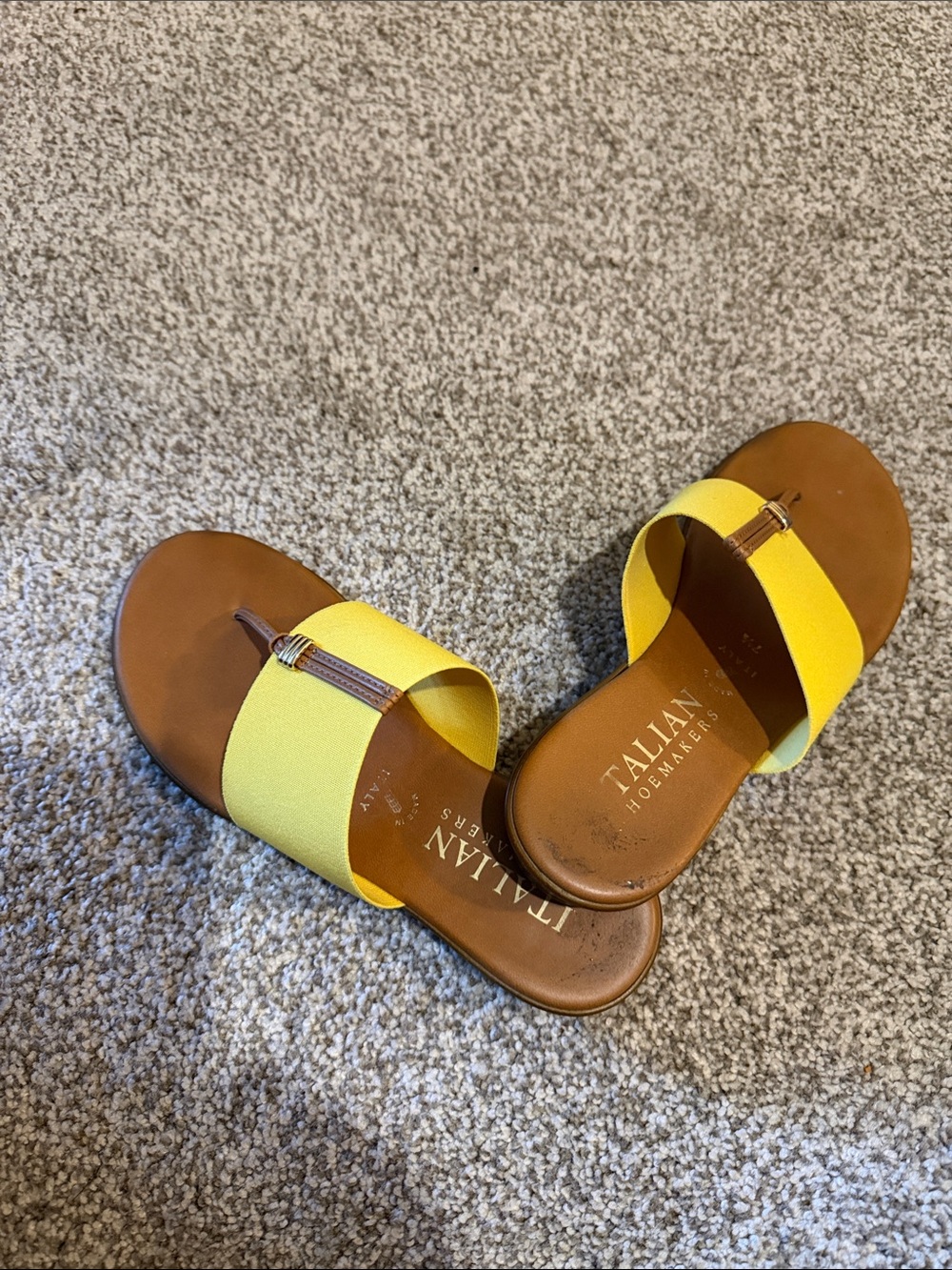 Italian Shoemakers Yellow Slide Sandals with Brown Footbed